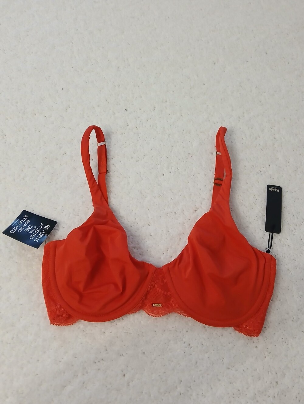 34D NWT Unlined Demi Underwire Bra with Adjustable Straps, Red